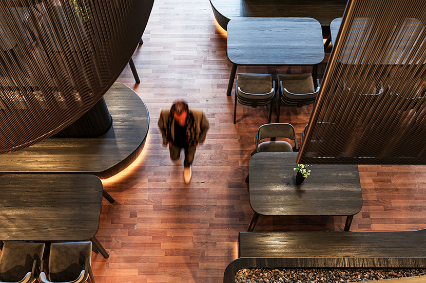 Issei restaurant interior, overhead shot