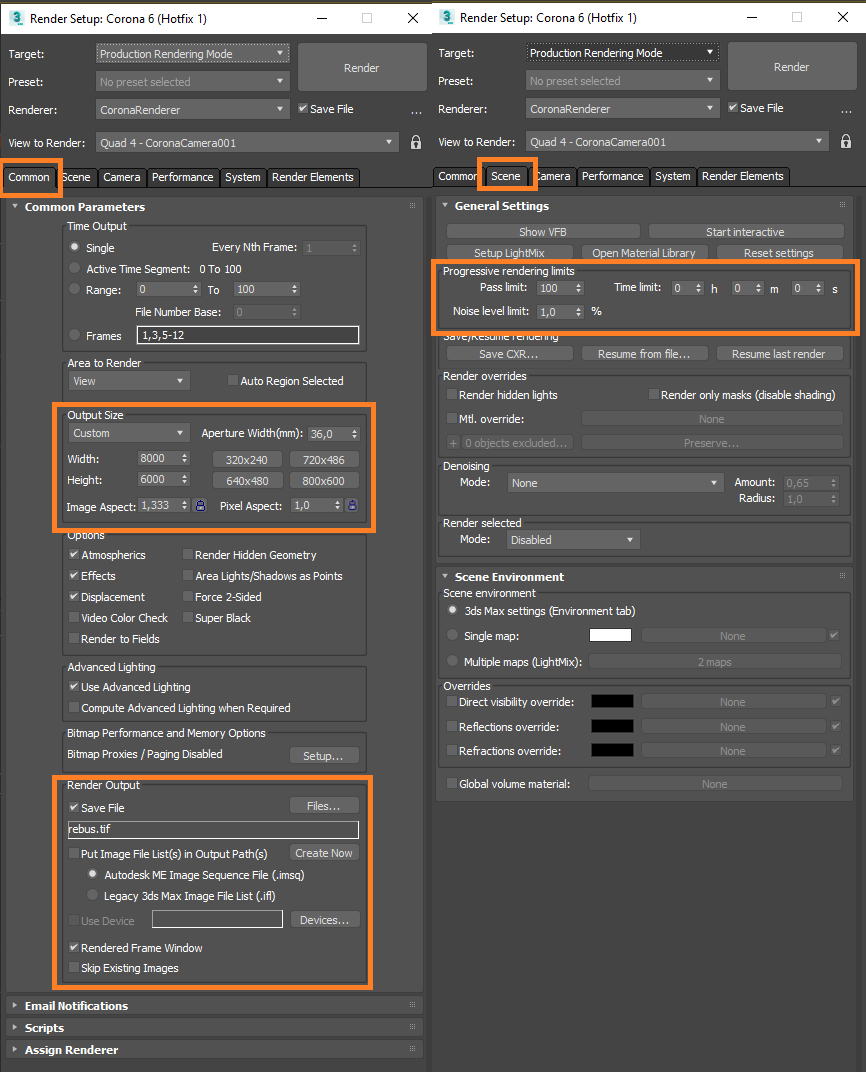 Configuración de renderizado 3D para 3ds Max con Corona Renderer