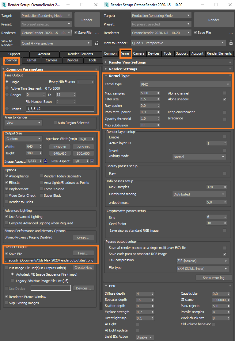 Impostazioni di render for 3ds Max con Octane Renderer