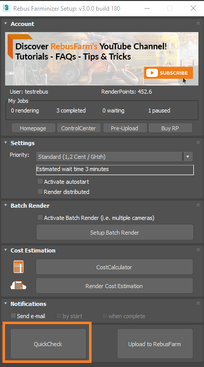 Menu Rebus Farminizer - bouton QuickCheck