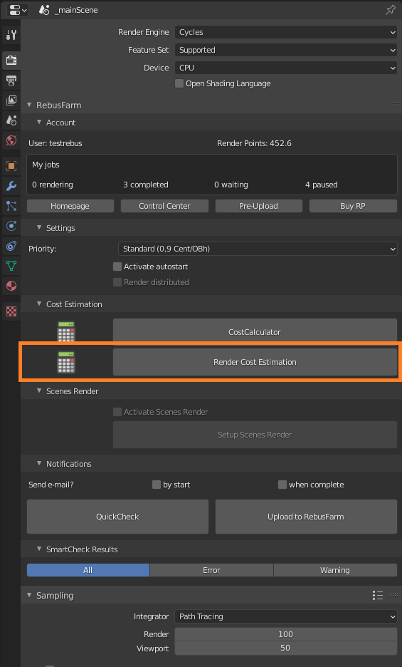 RebusFarminizerメニュー - RenderCostEstimationボタン