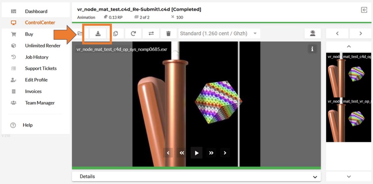 Renderfarm ControlCenter - Schaltfläche zum Herunterladen