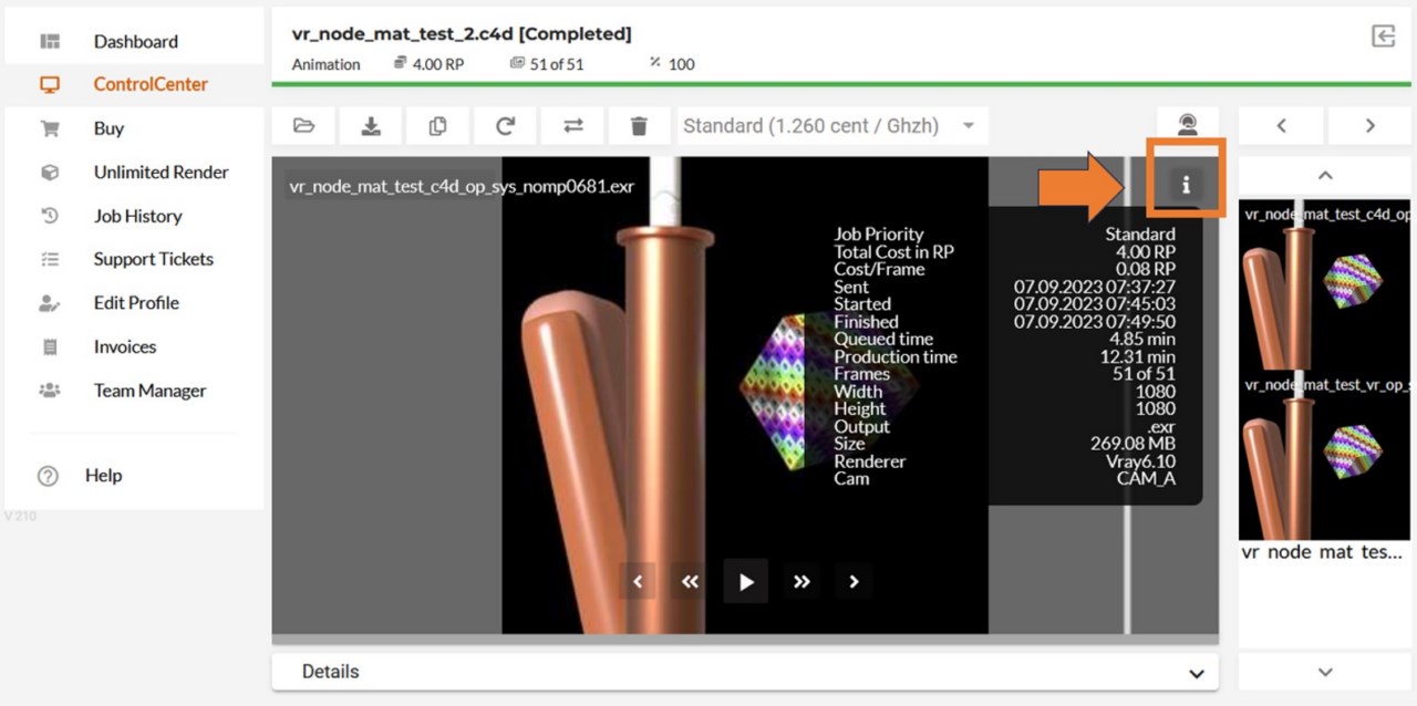 Renderfarm ControlCenter - Details zum Renderjob