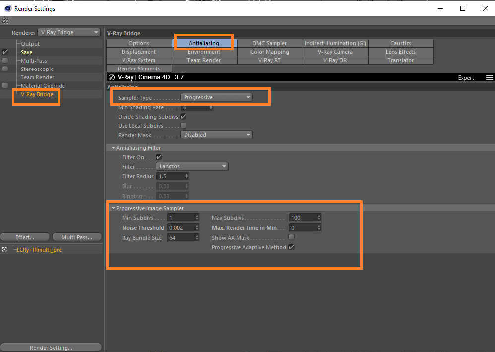 Configuración de renderizado 3D para Cinema 4D con V-Ray