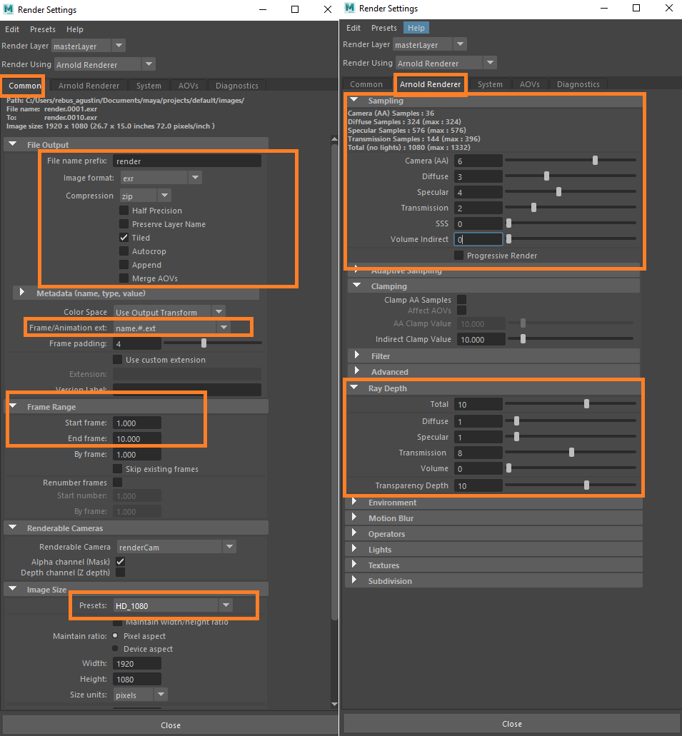 Configuración de renderizado 3D para Maya con Arnold Renderer