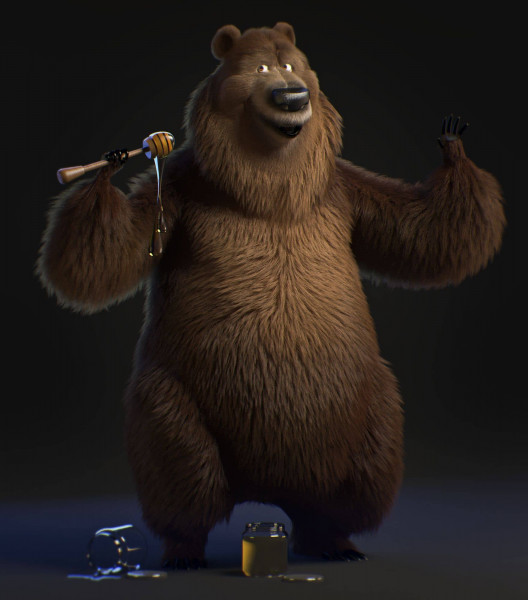 3D Bear standing with a honey spoon in his hand