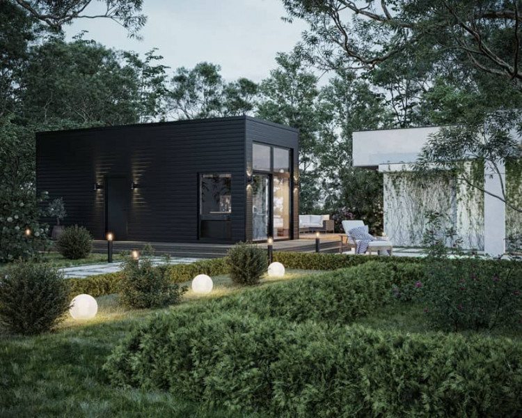 rendered summer villa with garden