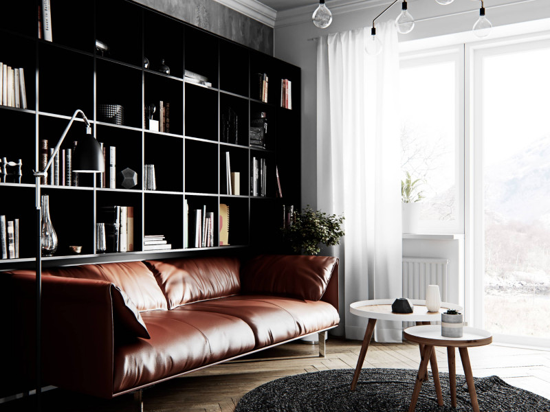 Brown leather couch Archviz