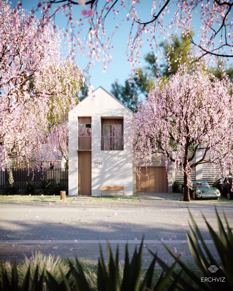 Tiny house with cherry blossoms