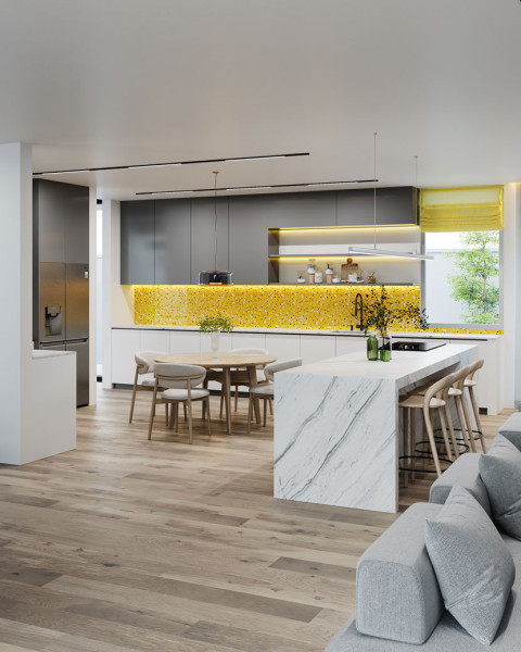 3D Rendering of a kitchen rendered at RebusFarm