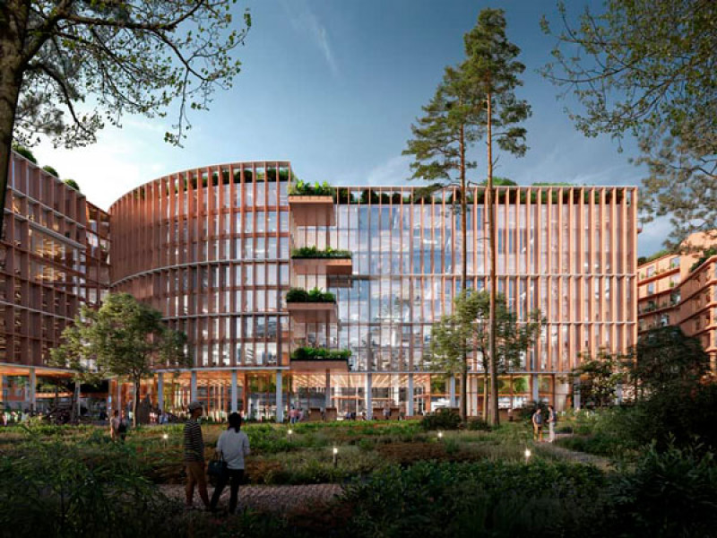 Offices building with green garden